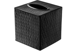 Monarch Abode Hand Hammered Tissue Box Cover Square, Matte Black Tissue Holder for Bathroom, Square Metal Dresser Accessories, Decorative Tissue Box Holder, Matte Black Handcrafted Tissue Cover