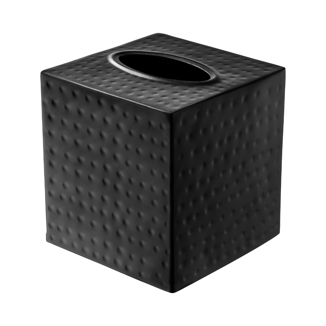 Monarch Abode Hand Hammered, Matte Black Bathroom, Square Metal Dresser Accessories for Home & Office, Decorative Box Holder, Handcrafted Tissue Cover, 5" x 5" x 5.25"