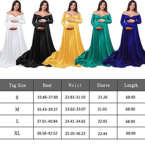 Maternity Off Shoulders Half Circle Gown for Baby Shower Photo Props Dress,V Neck Long Sleeve Maxi Photography Dress (Off Shoulder White, L)