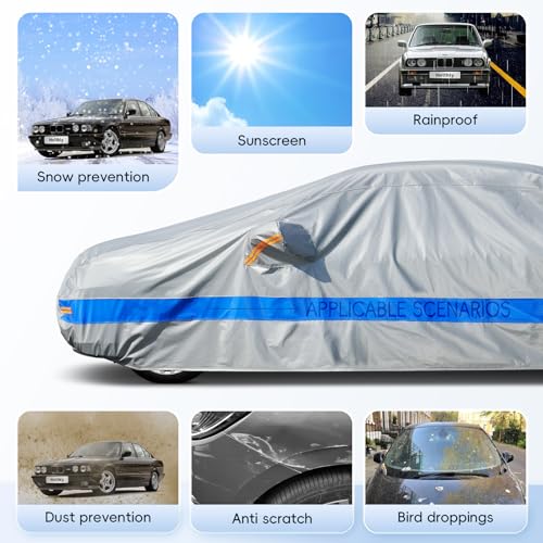 Holthly Waterproof Outdoor Car Cover, 10 Layer Car Cover, Sun and Dust Protector Cover, Car Layer Suitable for Audi A4 A5, BMW 3 Series, Mercedes C-Class, VW Passat, etc. 3XL