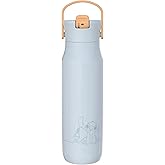 Zak Designs Disney Lilo & Stitch Harmony Water Bottle for Travel or At Home, 32oz Stainless Steel is Leak-Proof When Closed and Vacuum Insulated with Straw Lid, Carry Handle, and 3D Artwork