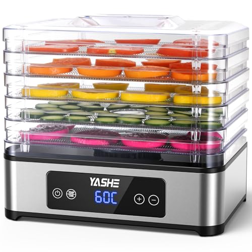 YASHE Food Dehydrator, 5 Stainless Steel Trays, Adjustable Timer and Temperature, 360° Air Flow, BPA Free, 400W Dehydrator for Dried Meat, Fruits, Herbs, Snacks