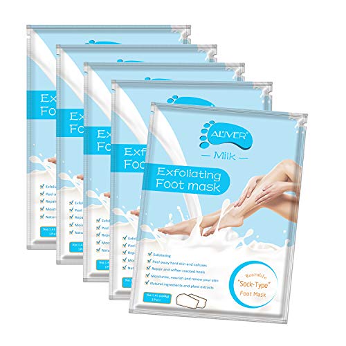 Foot Peel Mask - (5 Pack) Peeling Away Calluses and Dead Skin Cells - Exfoliating Foot Mask, Baby Soft Smooth Touch Feet-Men Women (milk)