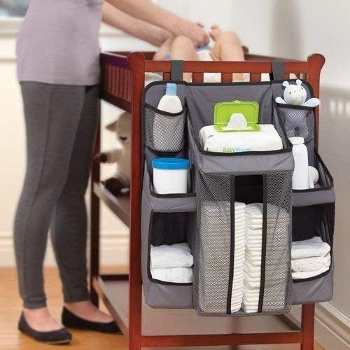 Whitecloud Hang on Crib, Changing Table, Wall, Cot, Nursery Organizer, Hanging Diaper Organization Storage for Baby Essentials (Multicolour)