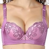 The Cane Womens Thick Padded Push Up Deep V Sexsy Lace Bras Color Purple Size 34AA
