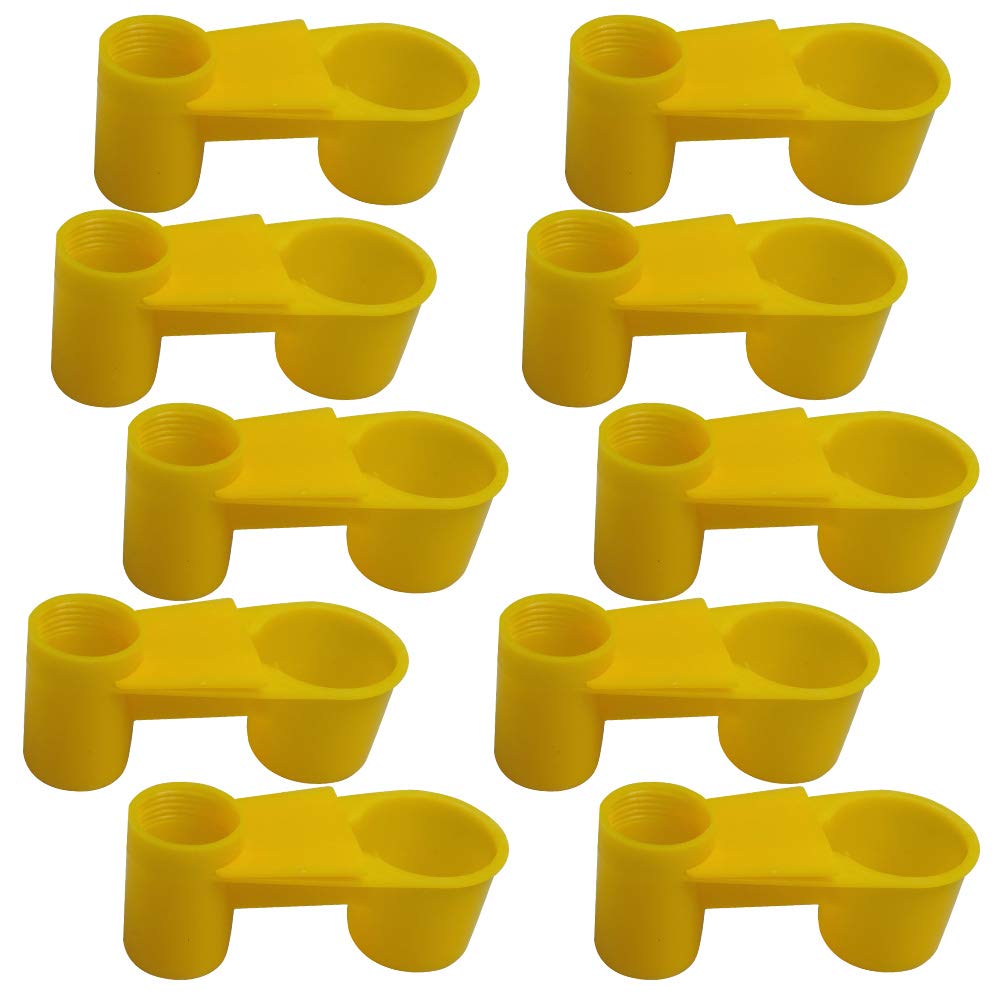 10 Pcs Birds Waterer Cups Soda Pop Water Bottle Drinker Spring Quail Dove Chicken Pigeon Drinking Bowl (Yellow)