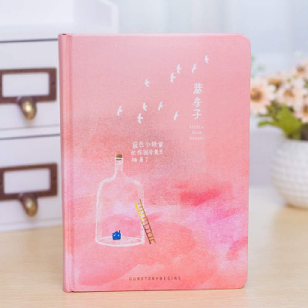 MINILZY Notebook Creative Trend Color Pages A5 Notebook Little Blue House Diary Book Hardcover Diary Korea Stationery School Supplies,Pink
