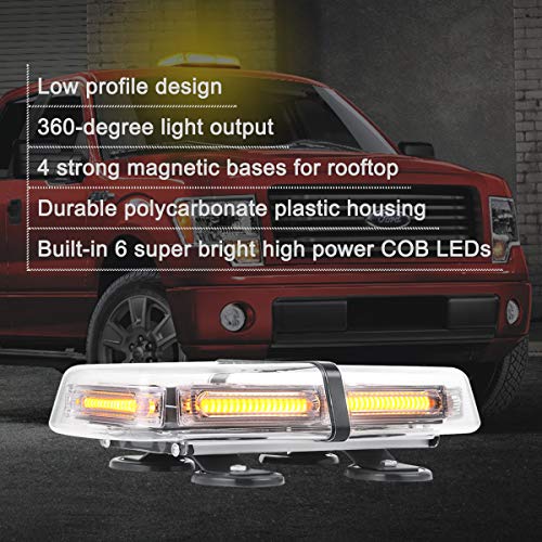 12V 24V High Visibility COB LED Strong Magnetic Trucks Amber Strobe Light Bar, WOWTOU Hazard Warning Emergency Flashing Beacon for Snow Plows Tractors Construction Vehicles Roof Top Safety Lighting