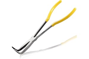 LEONTOOL 11-Inch Long Reach Bent Nose Pliers with Serrated Jaws 90 Degree Angled Needle Nose Plier Angled Pliers, Long Reach 