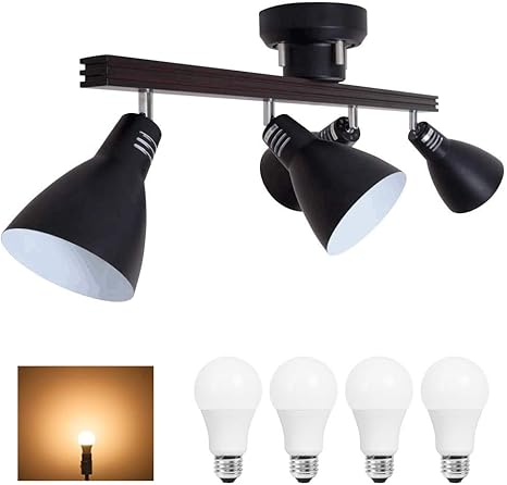 Amazon 共同照明 シーリングライト 4灯 ブラック E26 Led電球80w形電球色付き Gt Dj168p 4b 12wwe26 3 スポットライト ダクトレール ペンダントライト 天井照明 間接照明 吊り下げライト ダイニング用 食卓用6畳 8畳リビング用 居間用 お洒落 北欧 カフェ風 共同照明