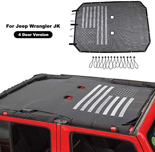 LAUTO Black and White US Flag Sun Shade Mesh Bikini Top Sunshade UV Protection for Jeep Wrangler JK JKU Unlimited 4 Door 07-17