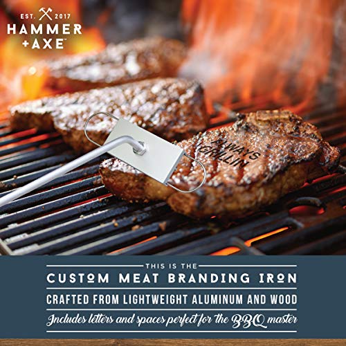 Hammer + Axe Customizable BBQ Meat Branding Stick with 60+ Letters and Spaces, Create Unique Messages to Brand Steaks, Chicken, Sausage, Tofu and More, Grilling Tool Gift for The Grill Master