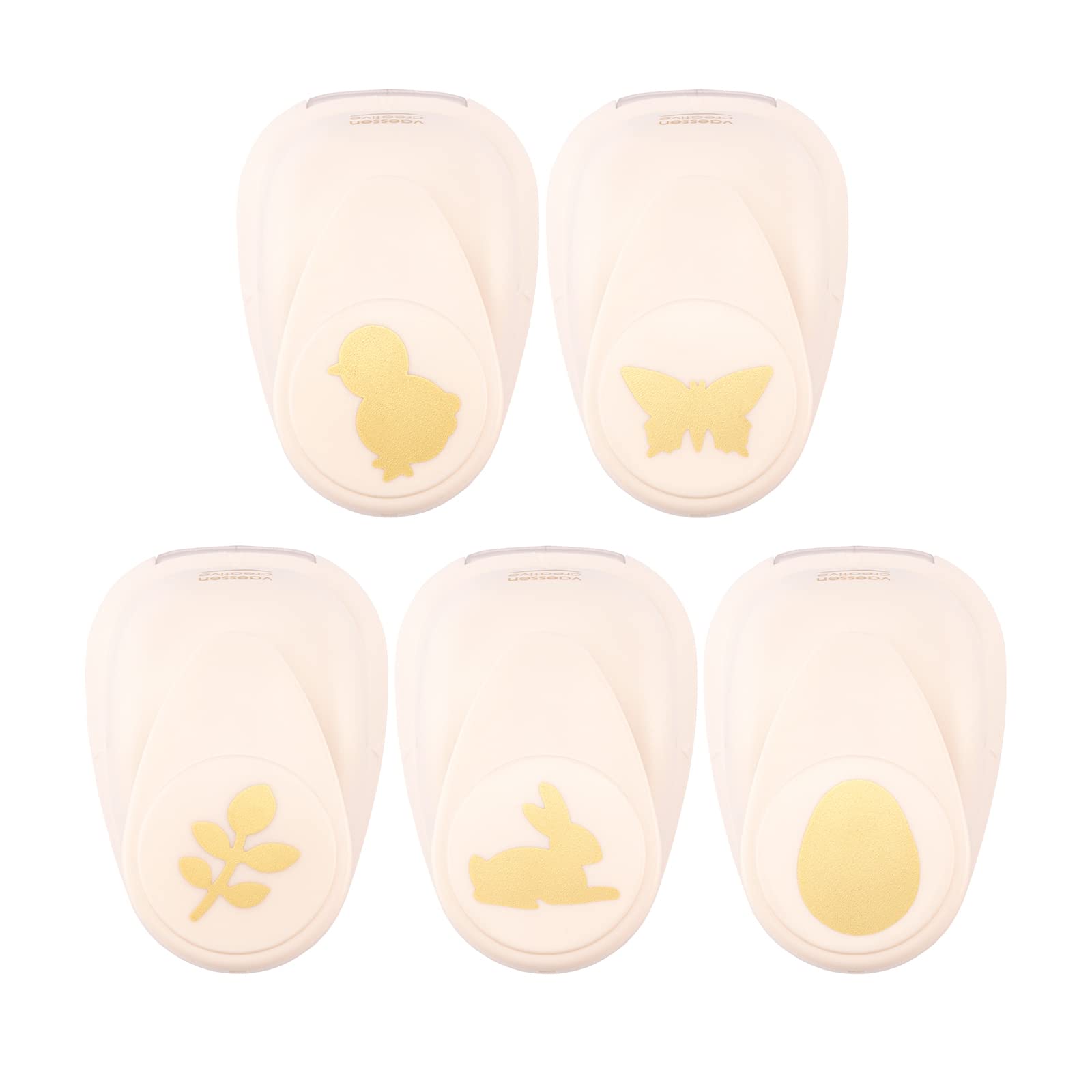 Vaessen Creative Craft Paper Punch - Easter - 5 Pcs - Various Sizes - Circle Cutter for Crafting and Card Making - Rabbit, Egg, Leaf, Little Chick, Butterfly, Ivory