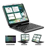 LENRICH iPad Pro 11 case with Keyboard 2018 Backlit, 7 Colors Backlight 360 rotatable Wireless Folio 180 Flip Swivel Smart Hard Shell Cover Stand Auto Sleep/Wake up Black