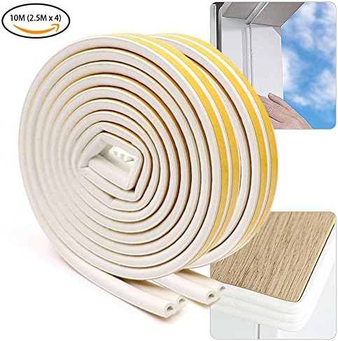 Door Windows Seal Strip, Anti-collision Self Adhesive Rubber Foam Double Stripping, Insulation Soundproof Insects Proof Door Window Seal Strip (White)