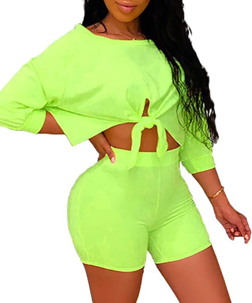 Women's Sexy 2 Piece Outfits Crop Top Bodycon High Waist Shorts Tracksuit Set Jumpsuits Rompers