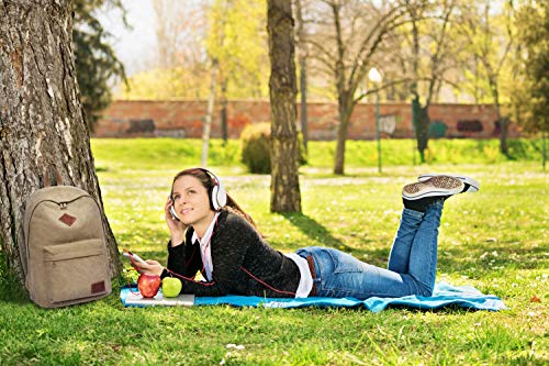 Canvas School Laptop Backpack, Durable Rucksack, Travel Notebook Bag, for Men Women Khaki