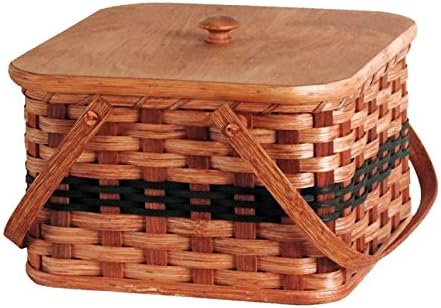 Amish Handmade Square Double Pie Basket w/Inside Tray, Lid, and Two Swinging Carrier Handles (Green w/o Liner, Regular)