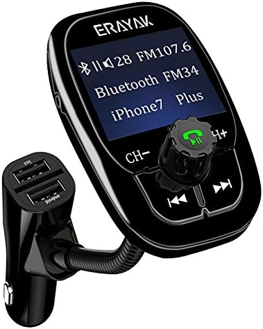 ERAYAK Bluetooth FM Transmitter for car, Wireless Bluetooth Radio Transmitter Adapter with Hand-Free Calling Car Kit Dual USB Car Charger Support TF Card and USB Disk
