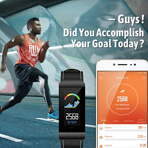 image for maxtop Leather Smart Band for Men with Heart Rate Monitor/Blood Pressu