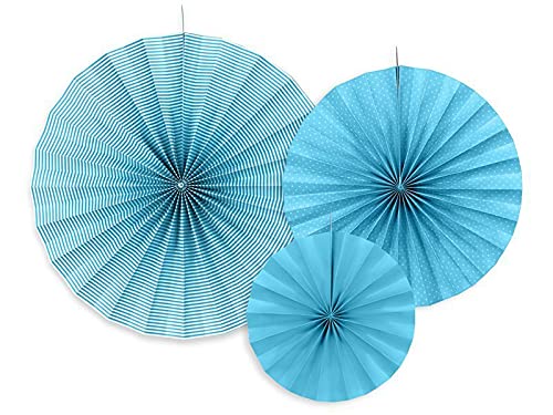 PartyDeco Conf. 3 Paper Rosettes, Light Blue, RPK1-001-KARTON