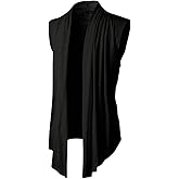 OYOANGLE Men's Open Front Draped Collar Vest Jacket Sleeveless Asymmetrical Hem Shirts