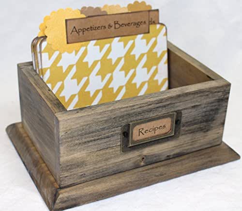 Amazon.com: Recipe Box with Dividers, Yellow Houndstooth Recipe Divider / Rustic Barnwood Recipe ...