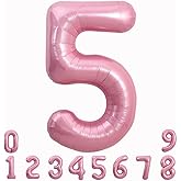 TONIFUL 40 Inch Light Pink Large Numbers 0-9, Number 5 Digital Helium Balloon, Pink Foil Mylar Big Number Pastel for Birthday Party Anniversary Supplies Decorations