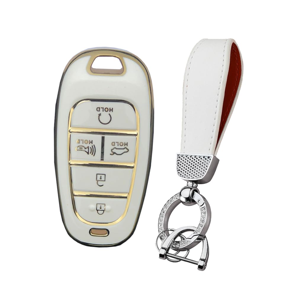 HIBEYO Car Key Case Fits Hyundai Key Cover Silicone Protective Case for Hyundai Tucson Solaris Sonata Hybrid Nexo NX4 NX8 Ioniq 5 Wireless Car Remote Controls 5 Buttons white
