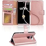 LG V20 Case,Arae LG V20 Wallet Case with Kickstand and Flip Cover, Rose Gold