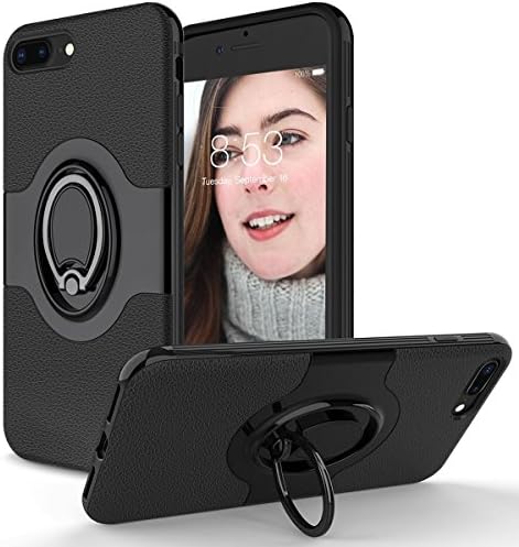 TOPOZ iPhone 8 plus Case,iPhone 7 plus Case with Ring Holder Kickstand Ring Stand Grip With Metal Patch Shock Absorbing Bumper soft TPU inner Hard PC Back Cover for iPhone 8 plus/7 plus (Black2018)