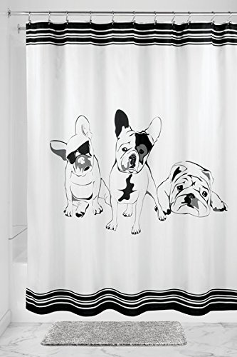 mDesign French Bulldog Fabric Shower Curtain, 72 x 72 - Black/White