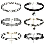 Dream Catcher 1-6 Pcs Stretch Gothic Tattoo and Leather Choker Necklace Set for Women Girls Teens (B: 6 Pcs)