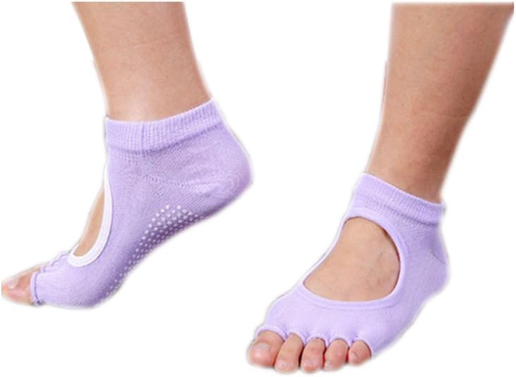 Womens Half-Toe Yoga Socks Super Grip Non Slip Skid Pilates Barre Cotton Socks 3 Packs