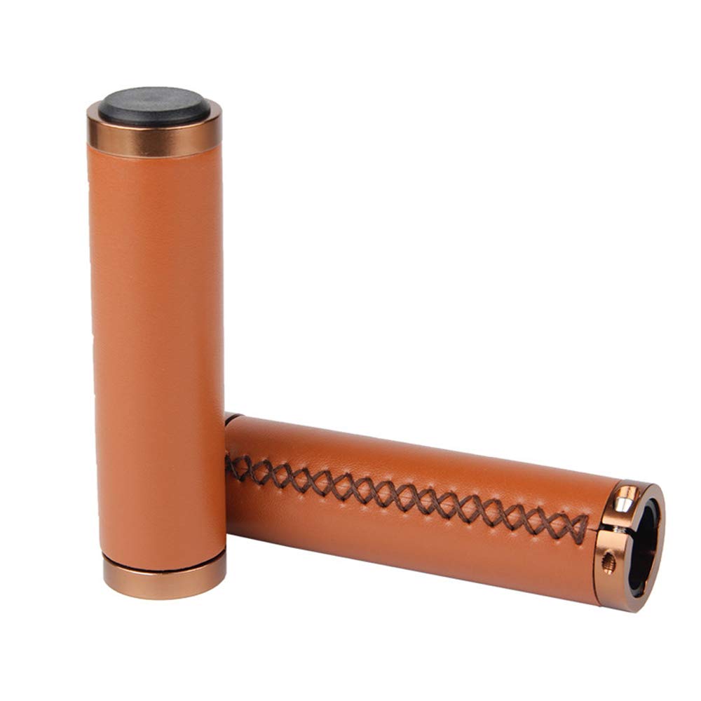 VOANZO One Pair Bike Handlebar Grips Artificial Leather Cycling Bicycle Grips For Sports Riding (Brown)