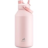 POWCAN 64 oz Insulated Water Bottle with 2-in-1 Straw and Spout Lid, Keep Cold 24H, Leak-Proof, BPA-Free, Double Wall Stainless Steel Water Bottle for Sports, Gym, Travel, and School (Cotton Candy)