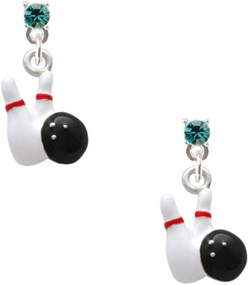Bowling Pins with Bowling Ball Teal Crystal Post Earrings Amazon.co.uk