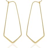 Geometric Chevron Hoop Threader Earrings for Women - Hypoallergenic Lightweight Cutout Thin Wire Drop Dangles - Plated in 925 Sterling Silver or 18K Gold