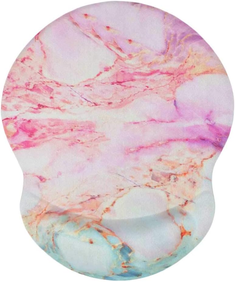 Pink Marble Mousepad with Wrist Support Wrist Rest Mouse Pad Mat Ergonomic Non-Slip PU Base Mouse Pads for Office,Computer,Laptop & Mac - Durable & Comfortable & Lightweight,Easy Typing & Pain Relief