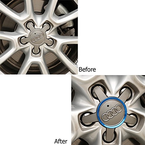 4 Pieces Blue Alloy Car Wheel Rim Center Cap Hub Rings Decoration For Audi A3 A4 A5 Q3 Q5 Q7 TT Quattro, BMW X1 X3 X5 1 3 5 6 7 Series