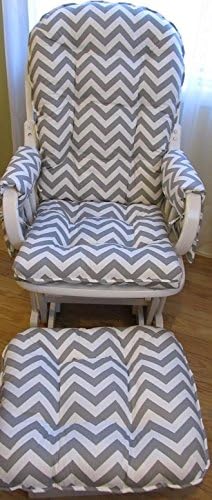 Gray and White Chevron Glider Cushion Set with Ottoman Cushion and Padded Arm Rest Covers with Pockets includes Free Shipping