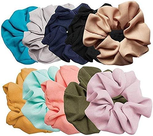 Qifumaer Satin Hair Scrunchies, 10Pcs Silk Elastic Hair Scrunchy, Ponytail Holder Bands Set with Storage Bag for Women Girls Lady Children Hair Accessories (10 Random Colors) (10PCS)
