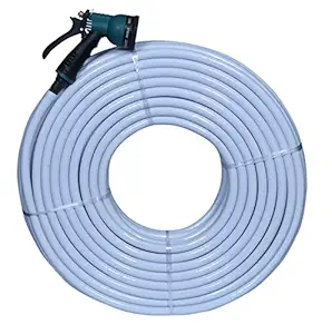 TheFitLife 1/2'' (0.5 INCH) 12mm High Presure Heavy Duty White Braided Water Pvc Hose Pipe Easy to Connect, Garden,Car Wash, Floor Clean, Pet Bath & Park with Spray Gun 50 FEET (15 METERS) (5 YEAR WARRANTY)