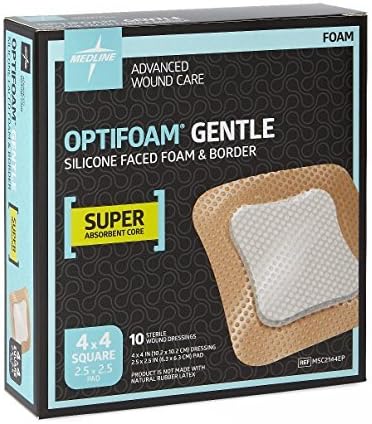 Optifoam Gentle Silicone Faced Foam Dressing 4 x 4 Adhesive Border (Box of 10), Medline # MSC2144EP by Optifoam