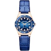 VXFAIZY Elegant Watch for Women with Crystal Markers and Genuine Leather Band Ladies Calendar Watch
