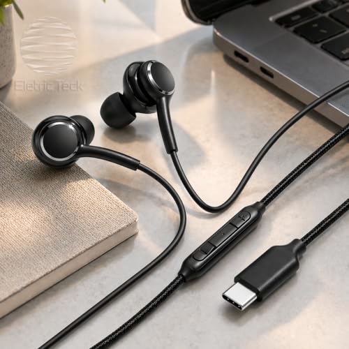 Fones De Ouvido Com Fio Tipo C Intra Auricular Microfone Integrado Compativel iPhone 15 15 Pro 15 Pro Max 16 16 Pro Max Com Fio Fones Estéreo Compatíveis ANDROID LG Qualidade Premium