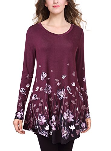 BAISHENGGT Women s Flared Comfy Loose Fit Tunic Top XX-Large T06 Purple Floral