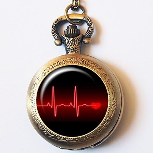 Vintage ECG Heartbeat with heat Pocket Watch Hand Craft Casestars Lifeline Pulse Quartz Pocket Watch