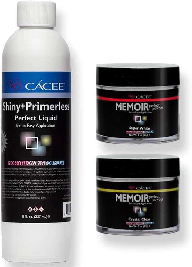 No Primer Acrylic Nail Kit, Shiny And Primerless, Includes Acrylic Liquid And Powder, Professional Monomer and Polymer, No MMA, Low Odor (Clear & White)