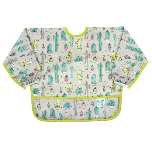 Bumkins Sleeved Bib, Handy Tie Closure for Custom Fit, Catch-All Pocket, Baby-Led Weaning, Waterproof, Machine Washable, Stain & Odour Resistant, BPA Free, 6-24 Months, Cacti Design โ image 1